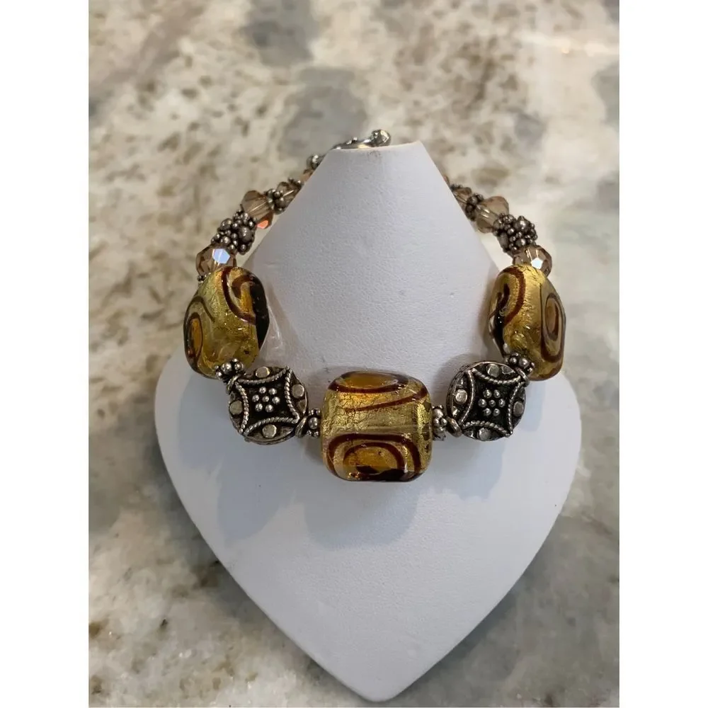 Austria Crystals and Murano Glass Sterling Silver Bracelet #handmade #Italy